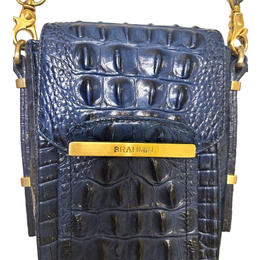 Brahmin, 'Sloane' Croc Small Camera, Phone Bag, Navy Melbourne, Genuine Leather - Picture 7 of 14